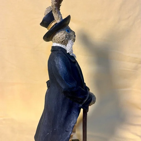 Vintage Gentleman Rabbit Figurine 12” Tall Victorian Style Cane Hat - Picture 7 of 13